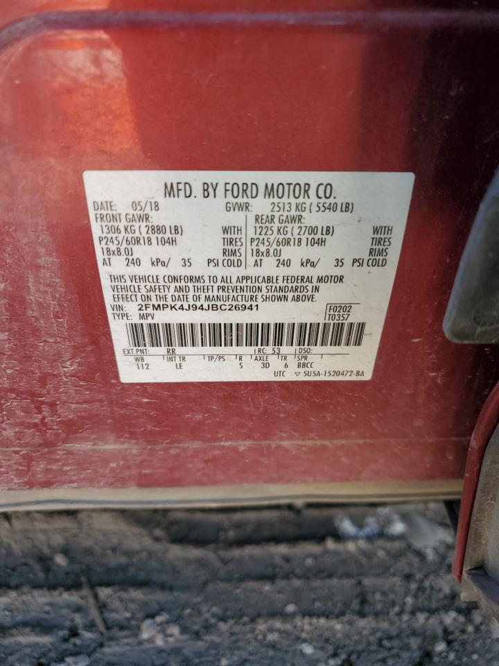 2018 Ford Edge Sel VIN: 2FMPK4J94JBC26941 Lot: 90581345