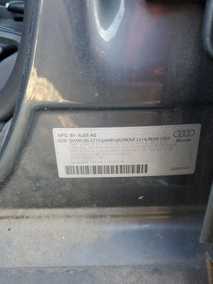 2008 Audi A4 2.0T Quattro VIN: WAUDF78E98A156078 Lot: 92187545