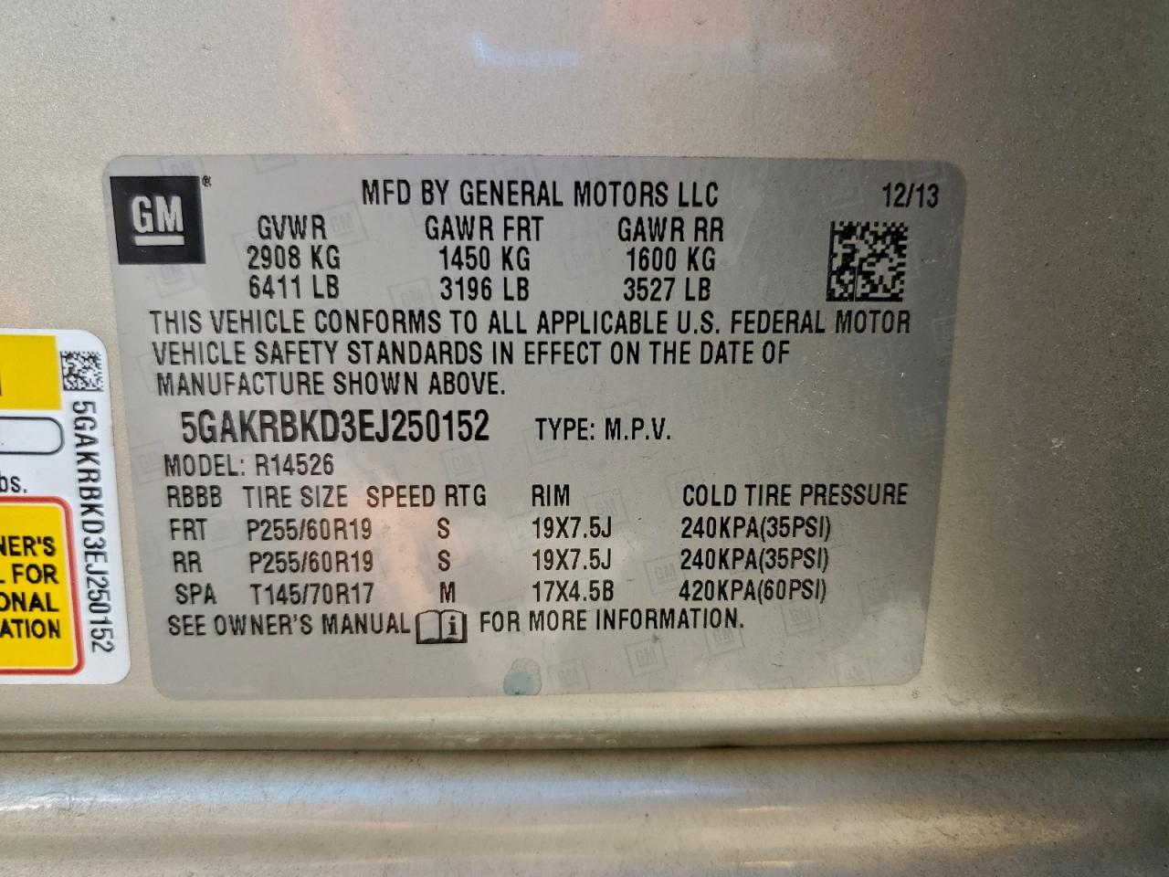 2014 Buick Enclave VIN: 5GAKRBKD3EJ250152 Lot: 92953025