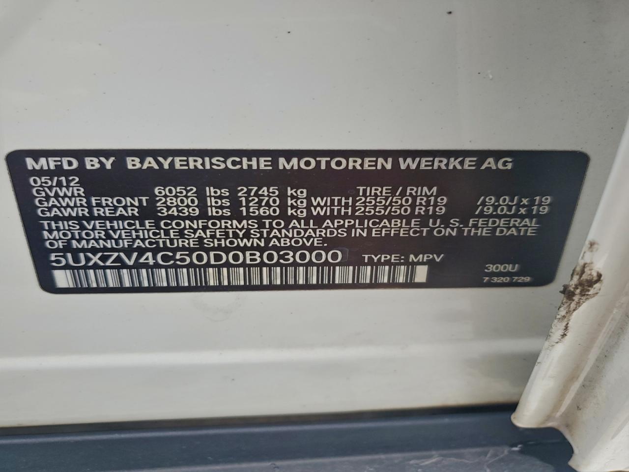 2013 BMW X5 xDrive35I VIN: 5UXZV4C50D0B03000 Lot: 94459755