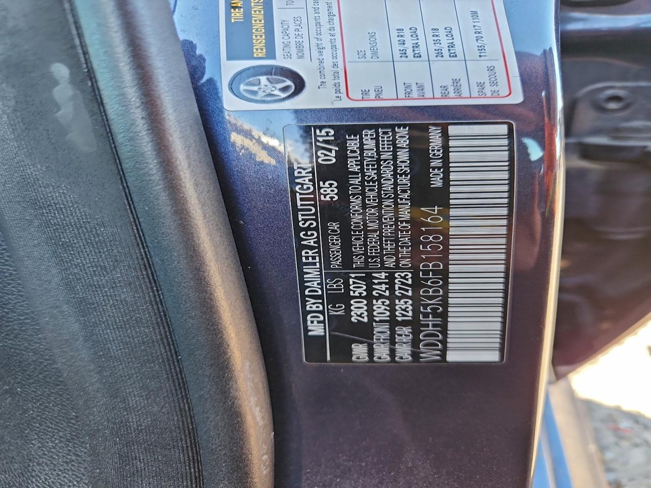 2015 Mercedes-Benz E 350 VIN: WDDHF5KB6FB158164 Lot: 94244595