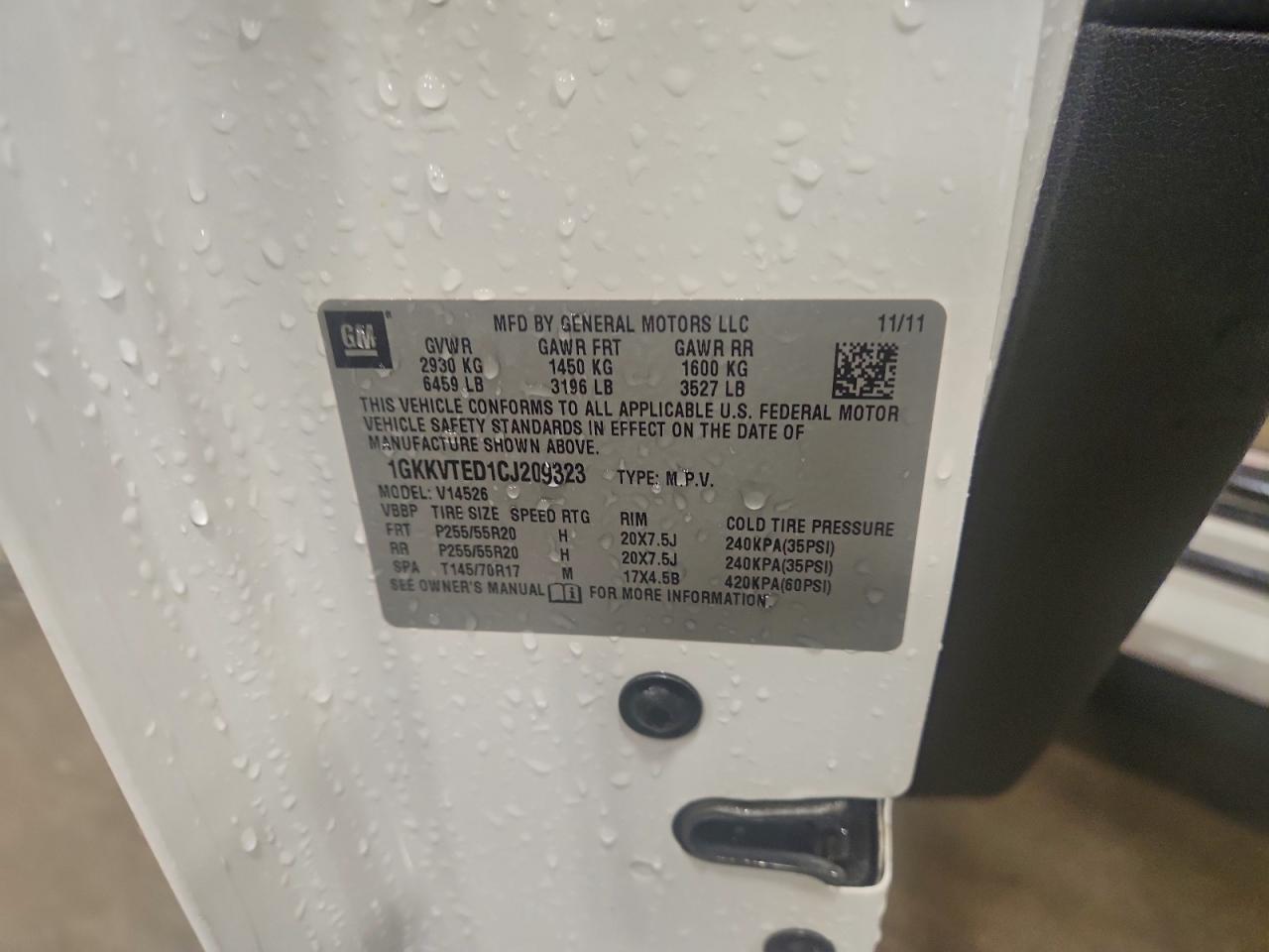 2012 GMC Acadia Denali VIN: 1GKKVTED1CJ209323 Lot: 94097835