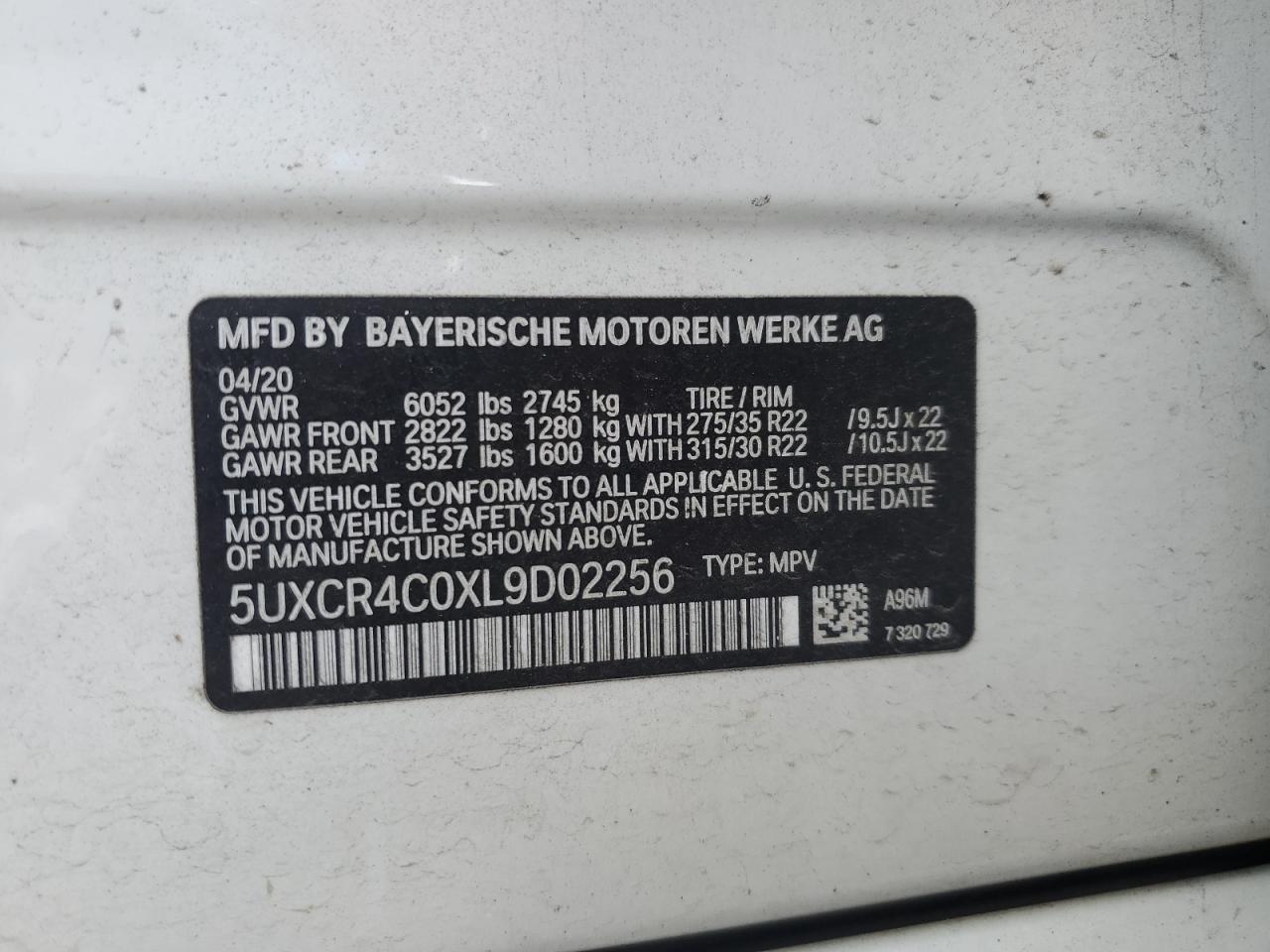 2020 BMW X5 Sdrive 40I VIN: 5UXCR4C0XL9D02256 Lot: 91105035
