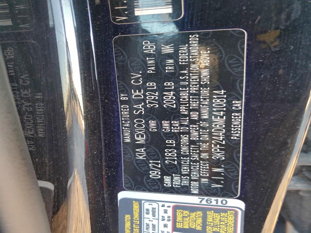 2021 Kia Forte Fe VIN: 3KPF24AD6ME410814 Lot: 93902745