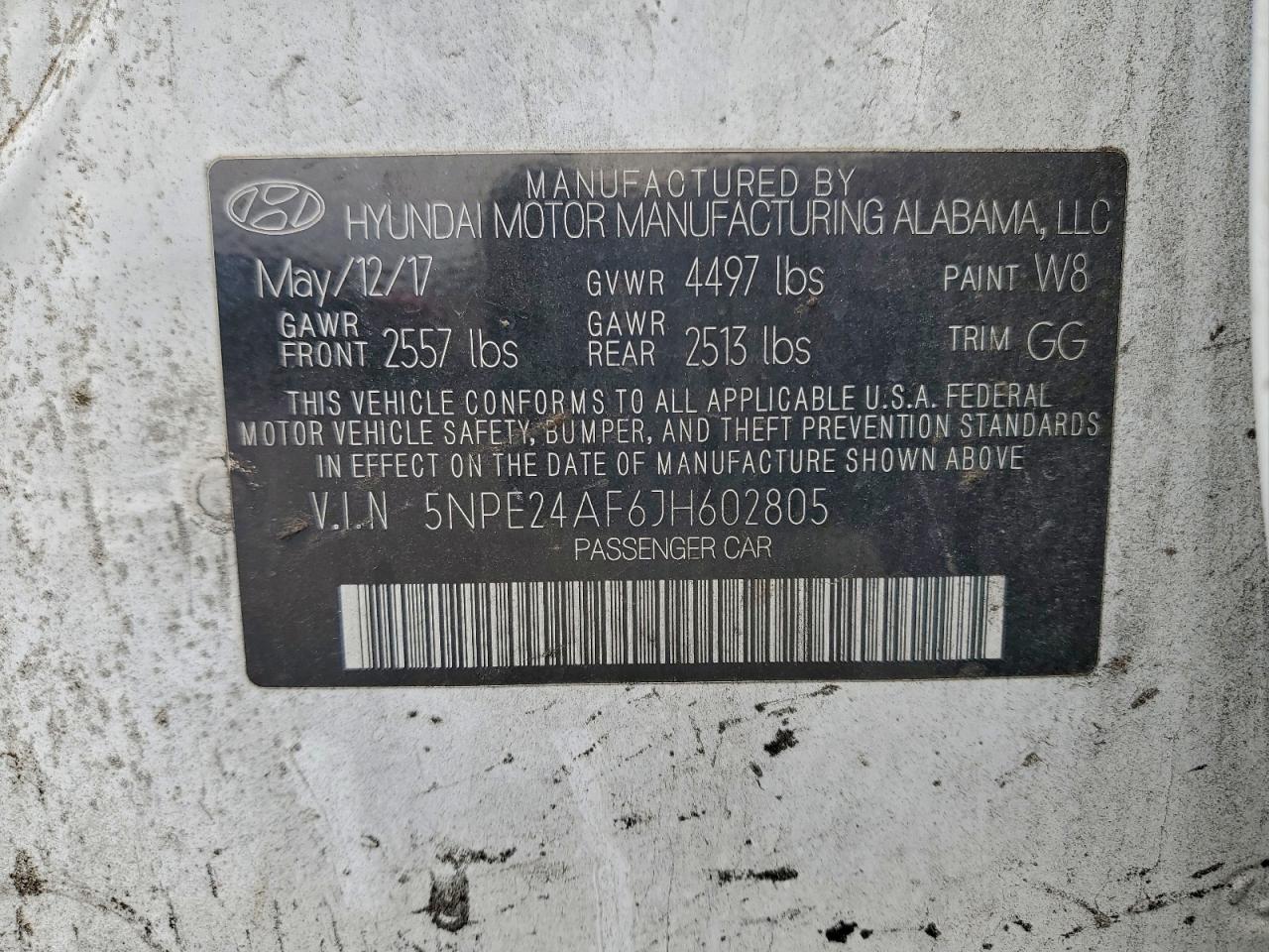 2018 Hyundai Sonata Se VIN: 5NPE24AF6JH602805 Lot: 94607565