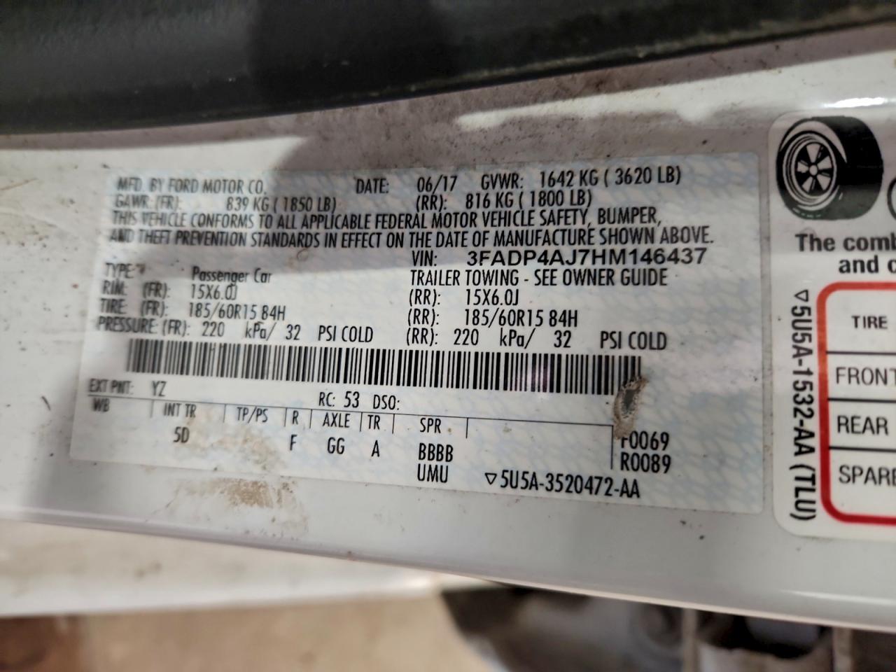 2017 Ford Fiesta S VIN: 3FADP4AJ7HM146437 Lot: 94072085