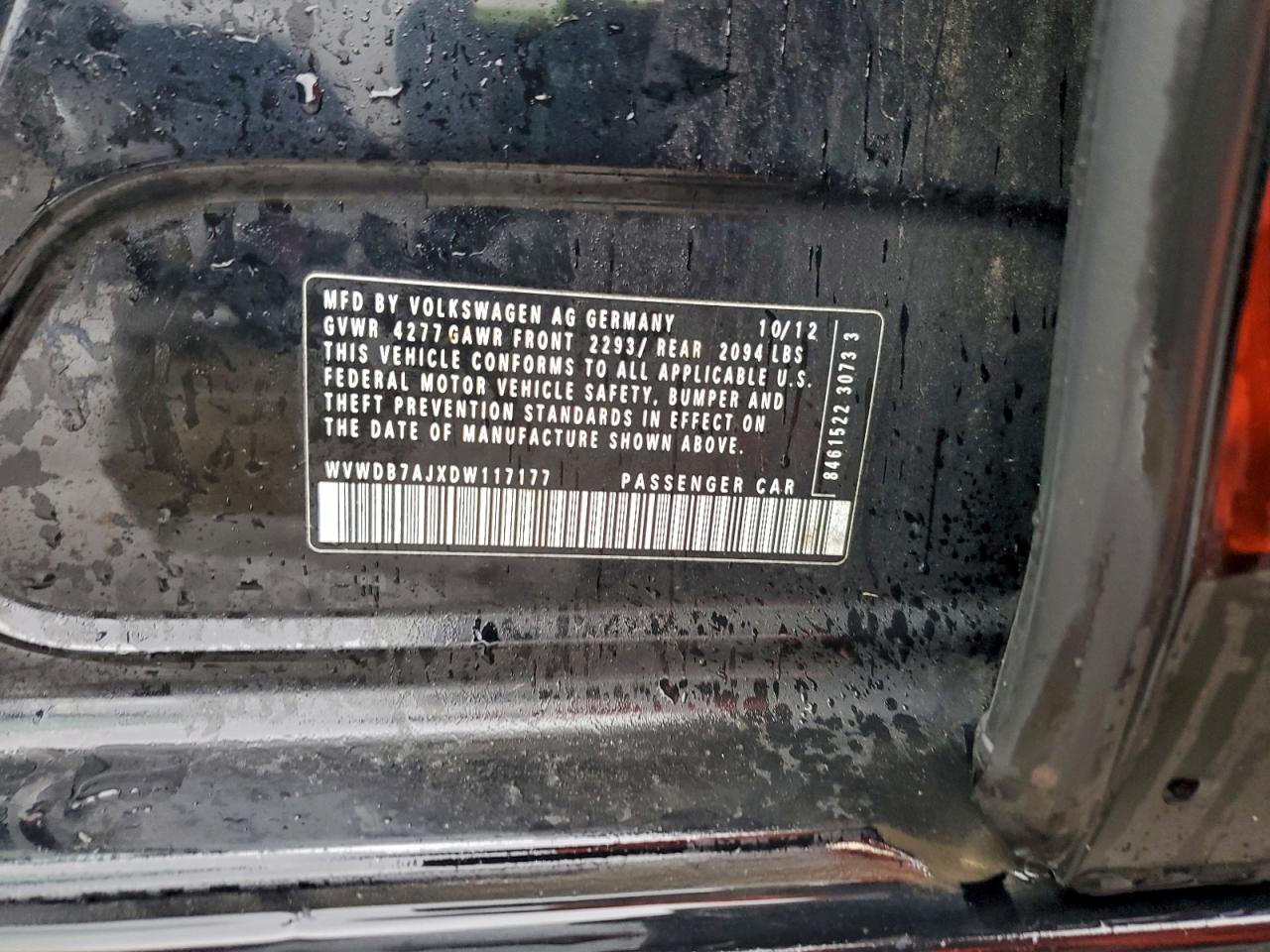 2013 Volkswagen Golf VIN: WVWDB7AJXDW117177 Lot: 94222555