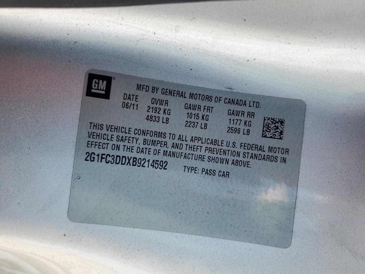 2011 Chevrolet Camaro Lt VIN: 2G1FC3DDXB9214592 Lot: 90696885