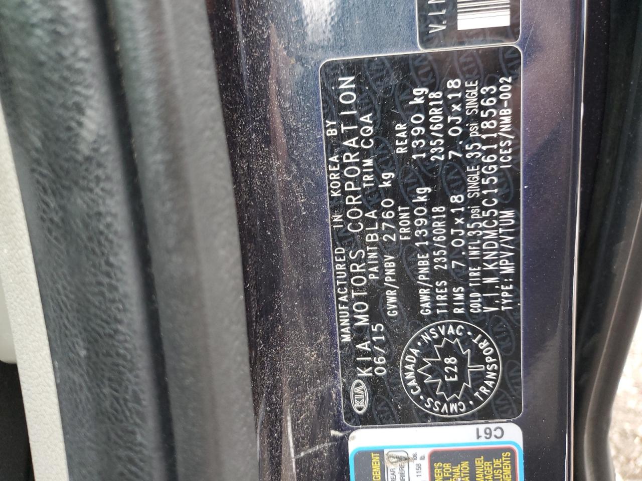 2016 Kia Sedona Ex VIN: KNDMC5C15G6118563 Lot: 92386675