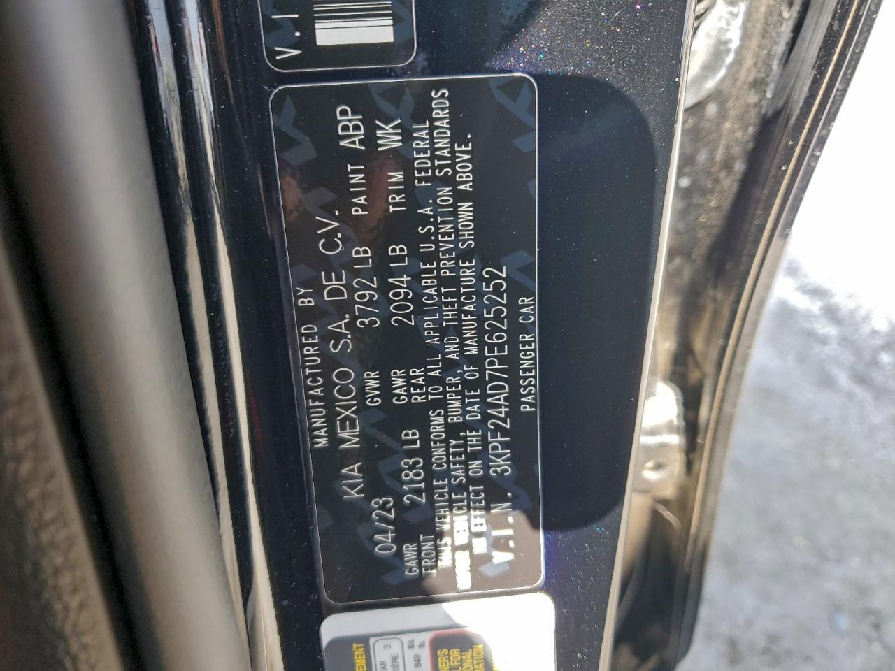 2023 Kia Forte Lx VIN: 3KPF24AD7PE625252 Lot: 94069945