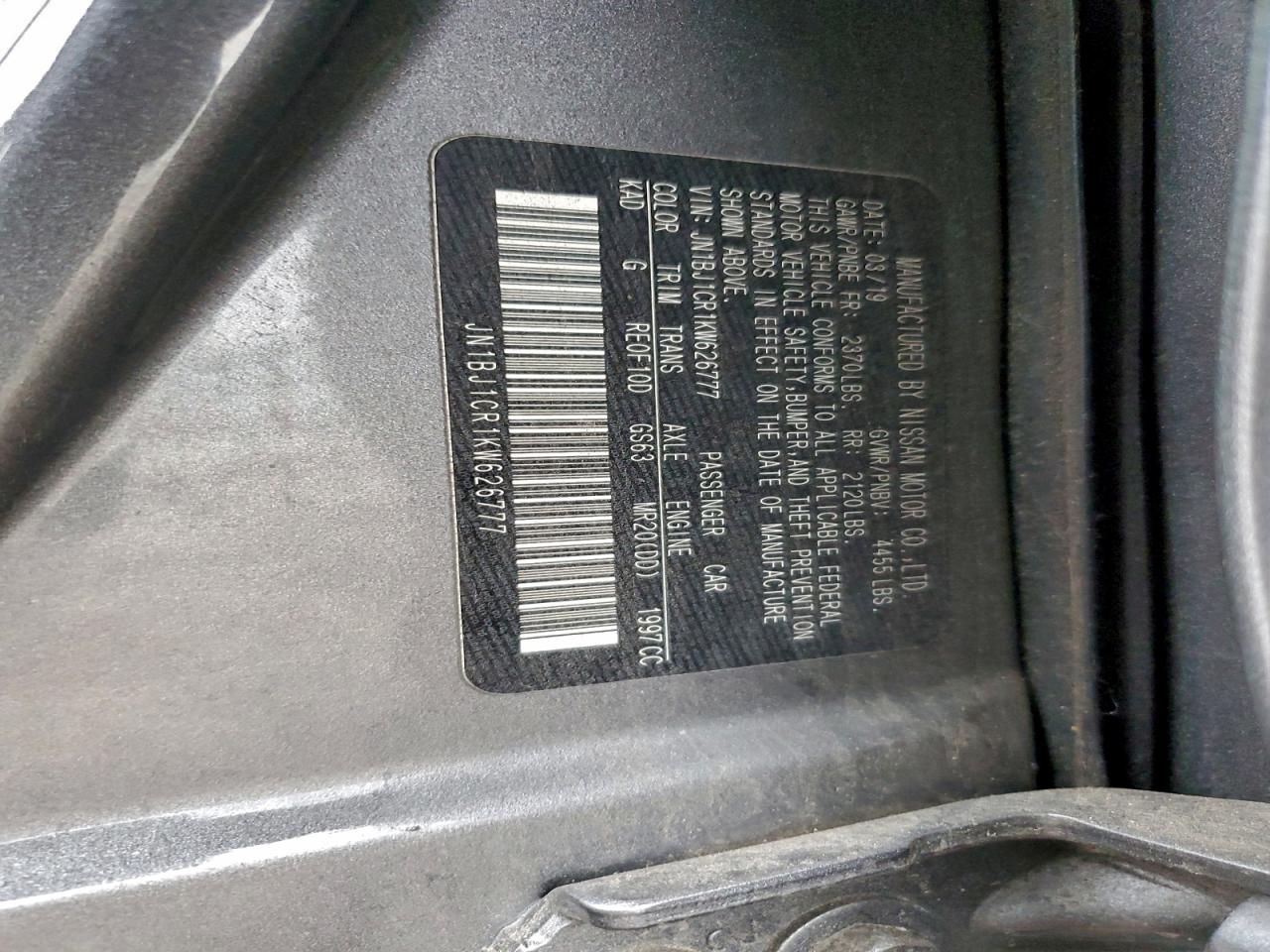 2019 Nissan Rogue Sport S VIN: JN1BJ1CR1KW626777 Lot: 94140405