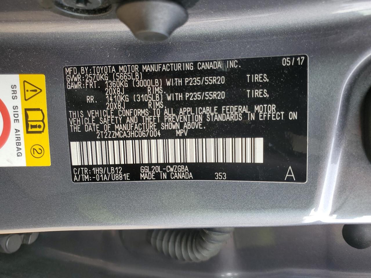 2017 Lexus Rx 350 Base VIN: 2T2ZZMCA3HC067004 Lot: 93203235