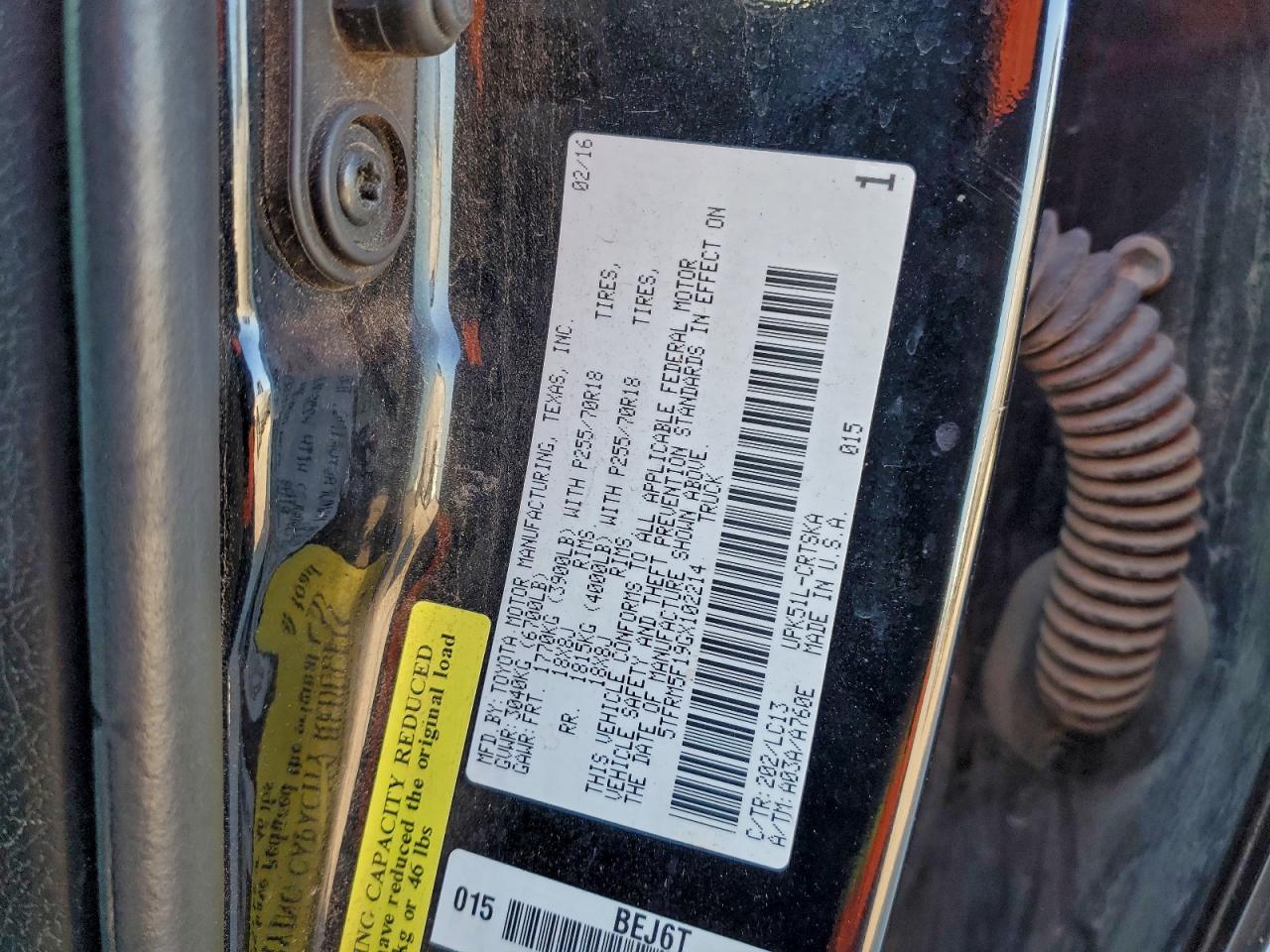 2016 Toyota Tundra Double Cab Sr VIN: 5TFRM5F19GX102214 Lot: 92593595