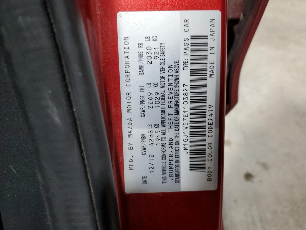 2014 Mazda 6 Touring VIN: JM1GJ1V57E1103827 Lot: 93177725