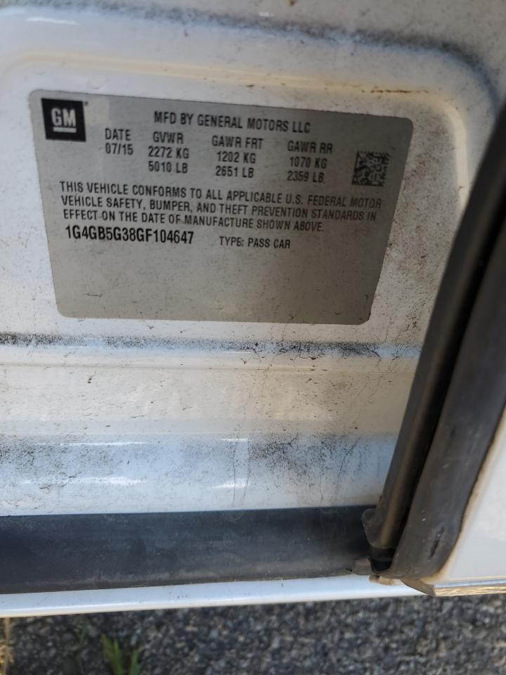 2016 Buick Lacrosse VIN: 1G4GB5G38GF104647 Lot: 93232535