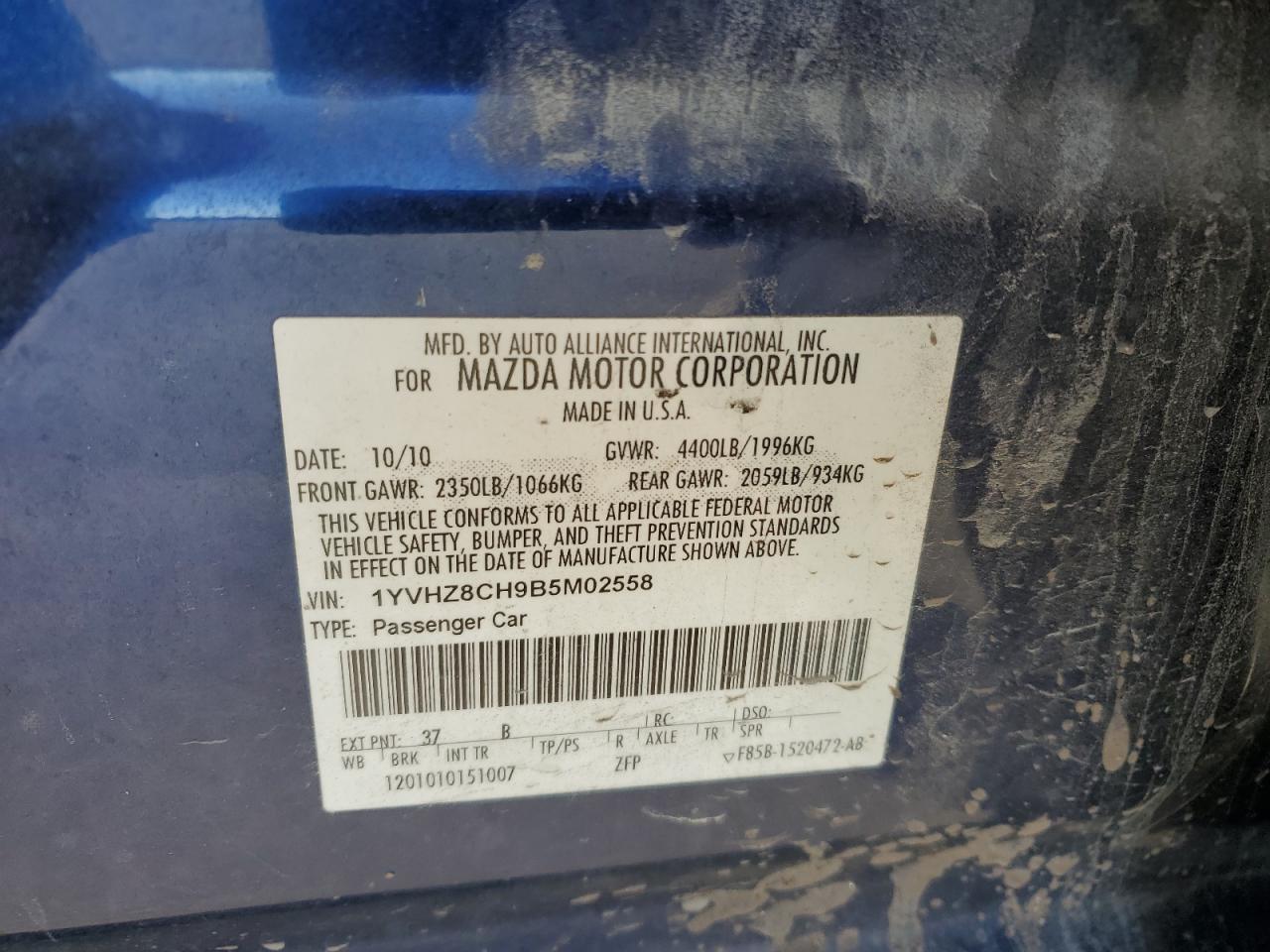 2011 Mazda 6 I VIN: 1YVHZ8CH9B5M02558 Lot: 92073495