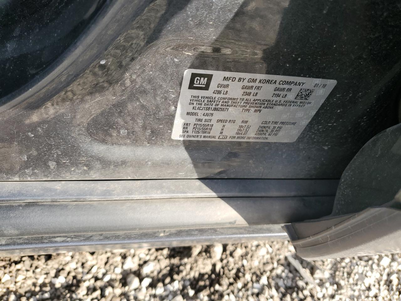 2018 Buick Encore Sport Touring VIN: KL4CJ1SB1JB625571 Lot: 91292685