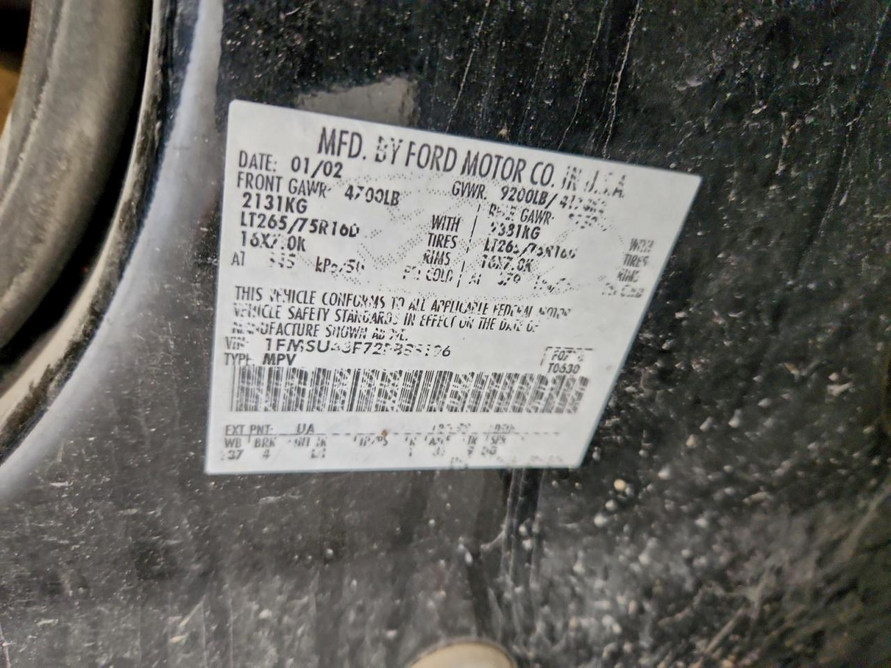 2002 Ford Excursion Limited VIN: 1FMSU43F72EB88196 Lot: 93747925