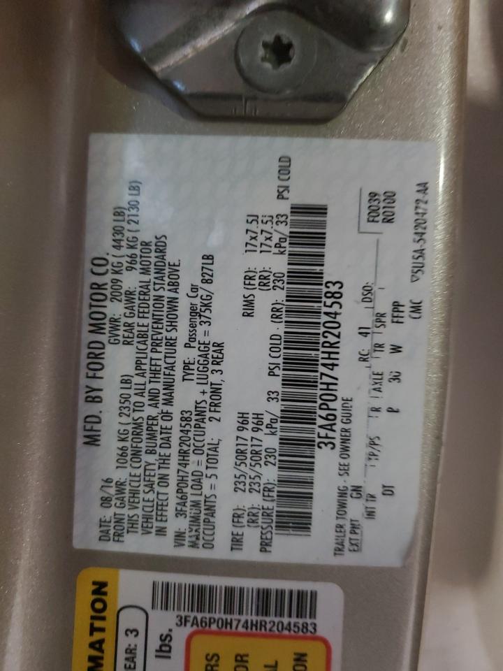 2017 Ford Fusion Se VIN: 3FA6P0H74HR204583 Lot: 92185935