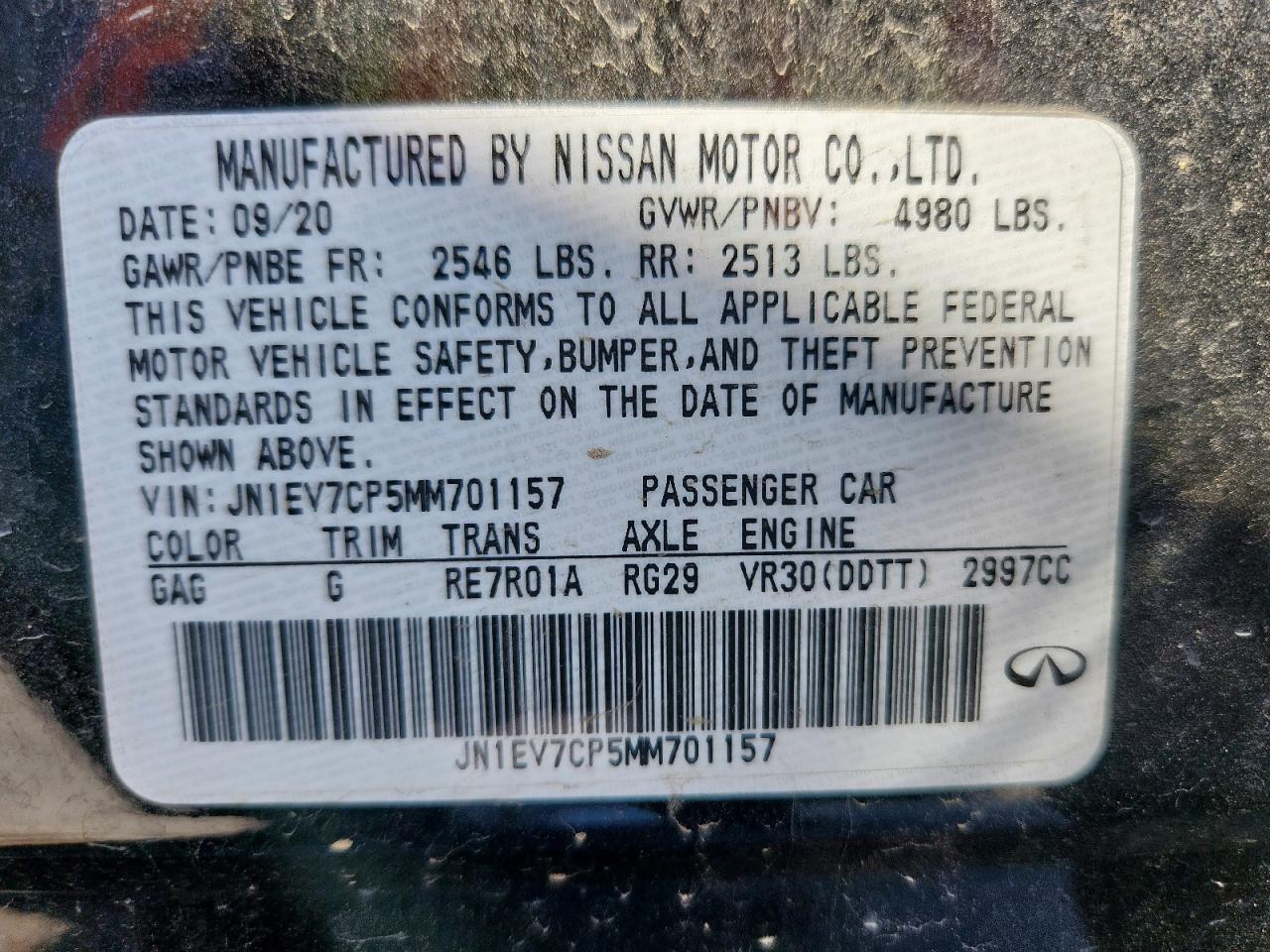 2021 Infiniti Q50 Sensory VIN: JN1EV7CP5MM701157 Lot: 89882305