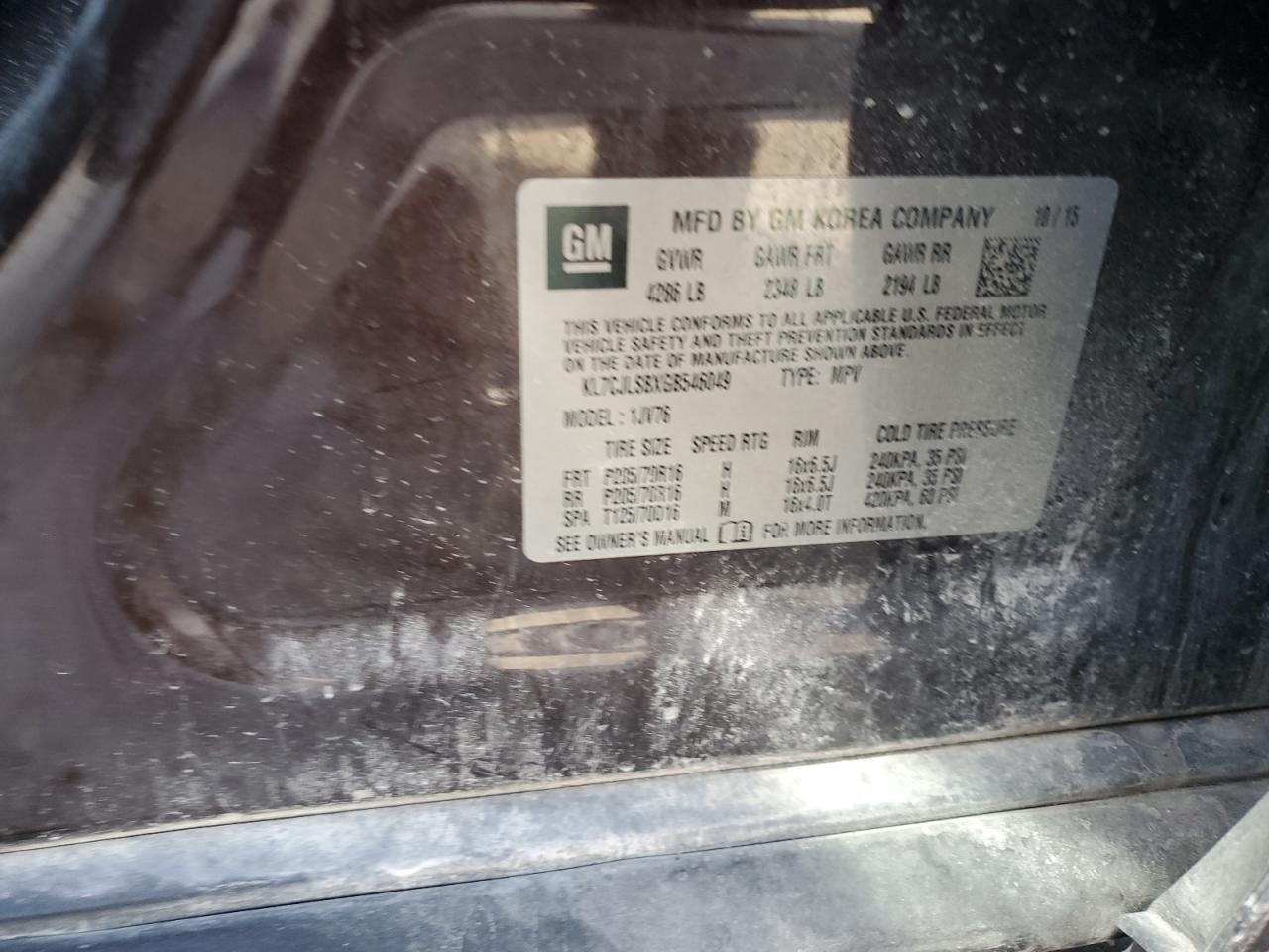 2016 Chevrolet Trax 1Lt VIN: KL7CJLSBXGB546049 Lot: 91987565