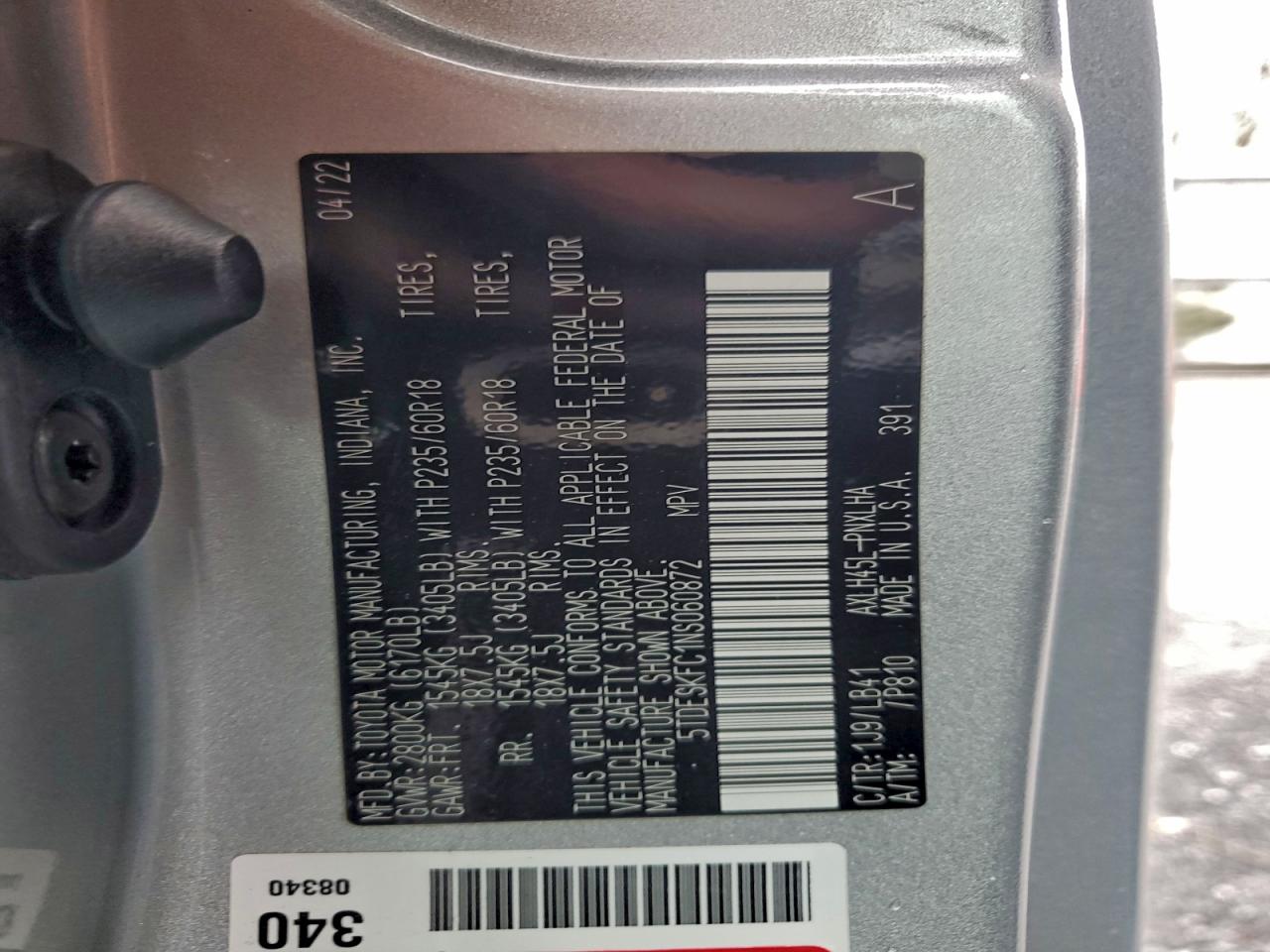 2022 Toyota Sienna Limited VIN: 5TDESKFC1NS060872 Lot: 93836085