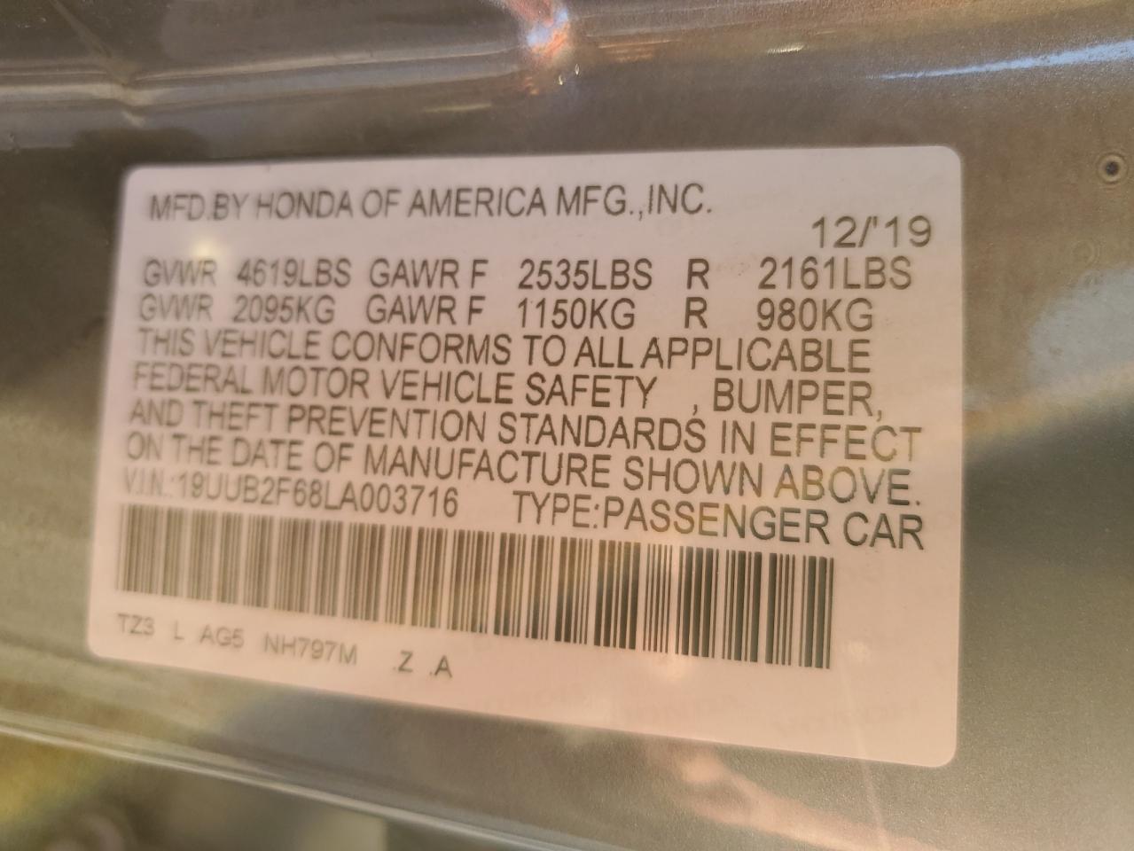 2020 Acura Tlx Technology VIN: 19UUB2F68LA003716 Lot: 91221085