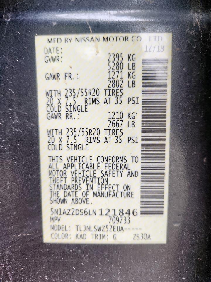 2020 Nissan Murano Platinum VIN: 5N1AZ2DS6LN121846 Lot: 92820555