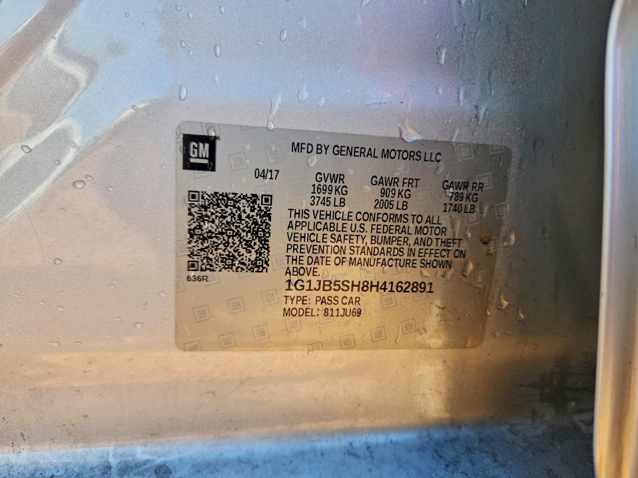 2017 Chevrolet Sonic Ls VIN: 1G1JB5SH8H4162891 Lot: 94707195