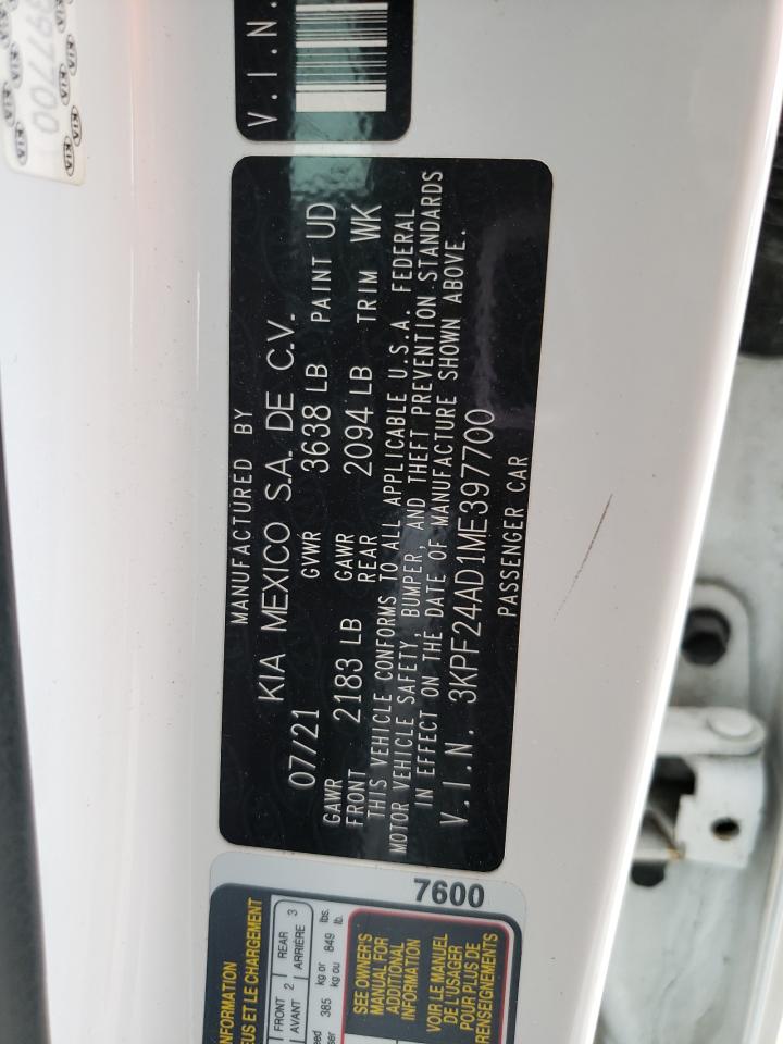 2021 Kia Forte Fe VIN: 3KPF24AD1ME397700 Lot: 91552185