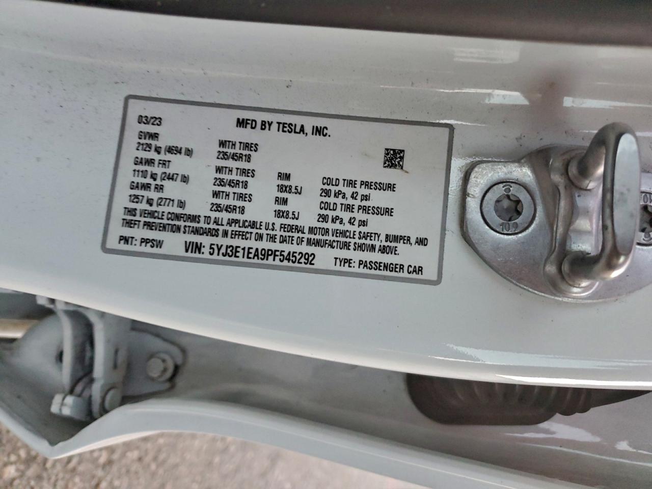 2023 Tesla Model 3 VIN: 5YJ3E1EA9PF545292 Lot: 94291615