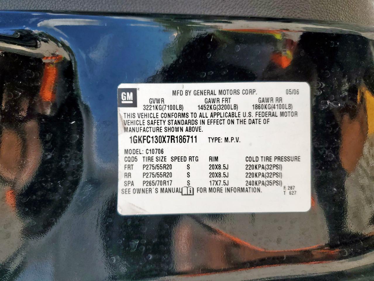 2007 GMC Yukon VIN: 1GKFC130X7R186711 Lot: 92330815