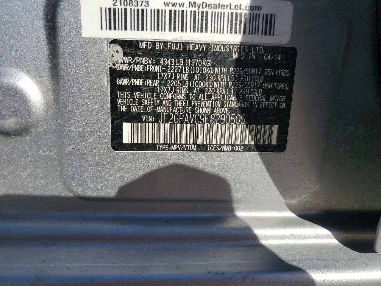 2014 Subaru Xv Crosstrek 2.0 Premium VIN: JF2GPAVC9E8290509 Lot: 90238475