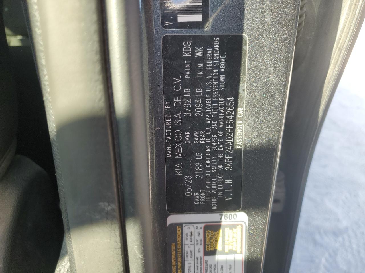 2023 Kia Forte Lx VIN: 3KPF24AD2PE642654 Lot: 91053185