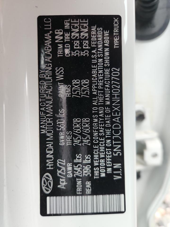 2022 Hyundai Santa Cruz Sel VIN: 5NTJCDAEXNH027702 Lot: 93119245