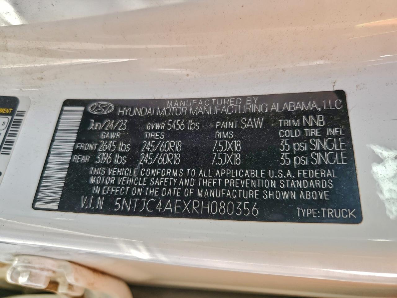 2024 Hyundai Santa Cruz Sel VIN: 5NTJC4AEXRH080356 Lot: 94356045