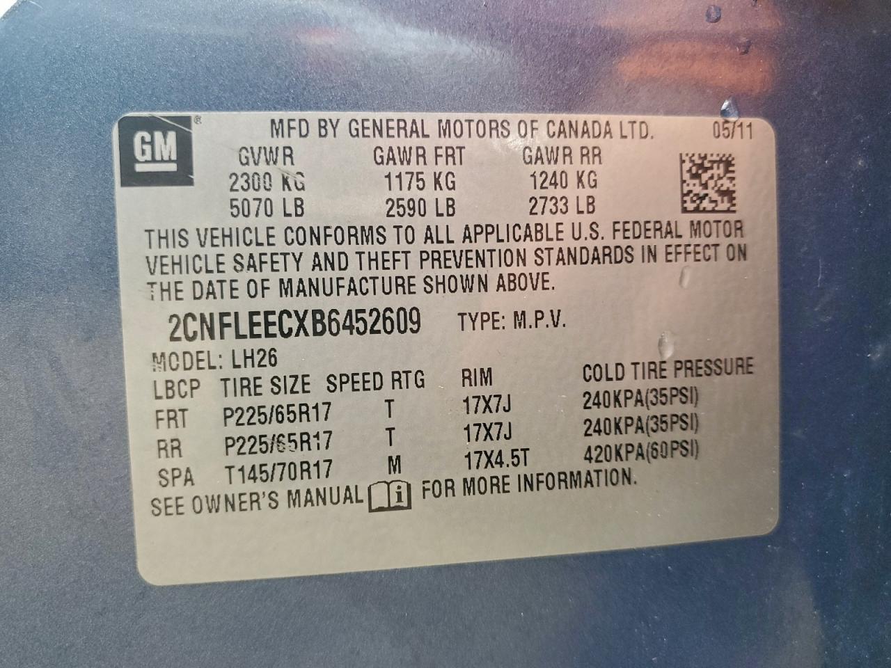 2011 Chevrolet Equinox Lt VIN: 2CNFLEECXB6452609 Lot: 94488485