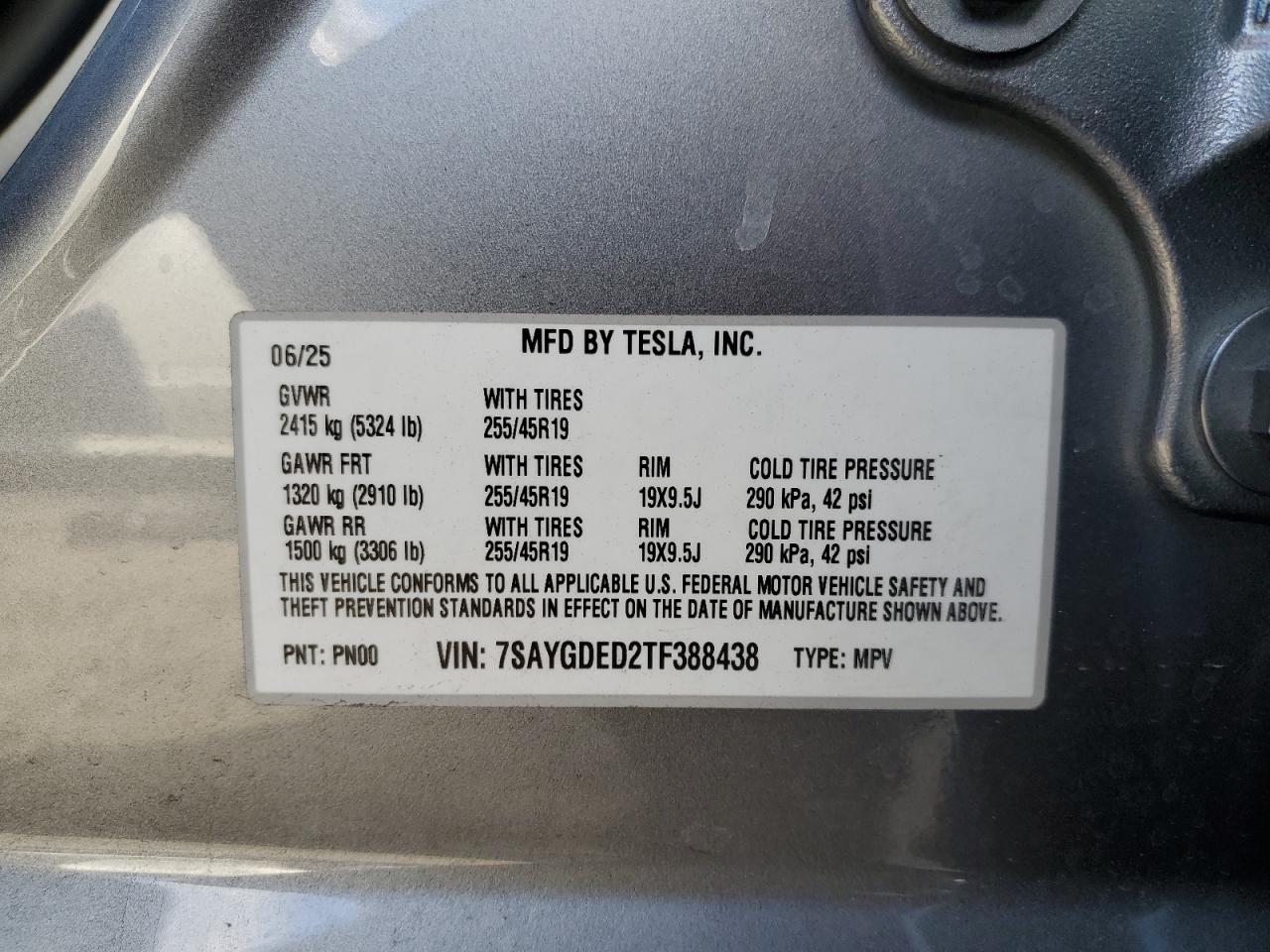 2026 Tesla Model Y VIN: 7SAYGDED2TF388438 Lot: 92654195