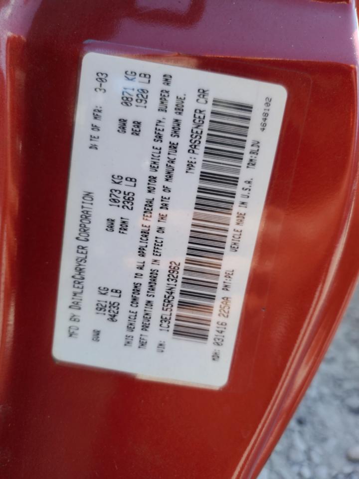 2004 Chrysler Sebring Lxi VIN: 1C3EL55R54N132962 Lot: 93721815