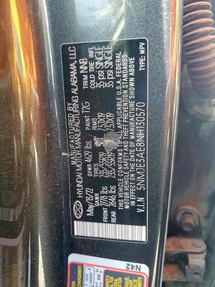 2022 Hyundai Tucson Limited VIN: 5NMJE3AE8NH130570 Lot: 93253085