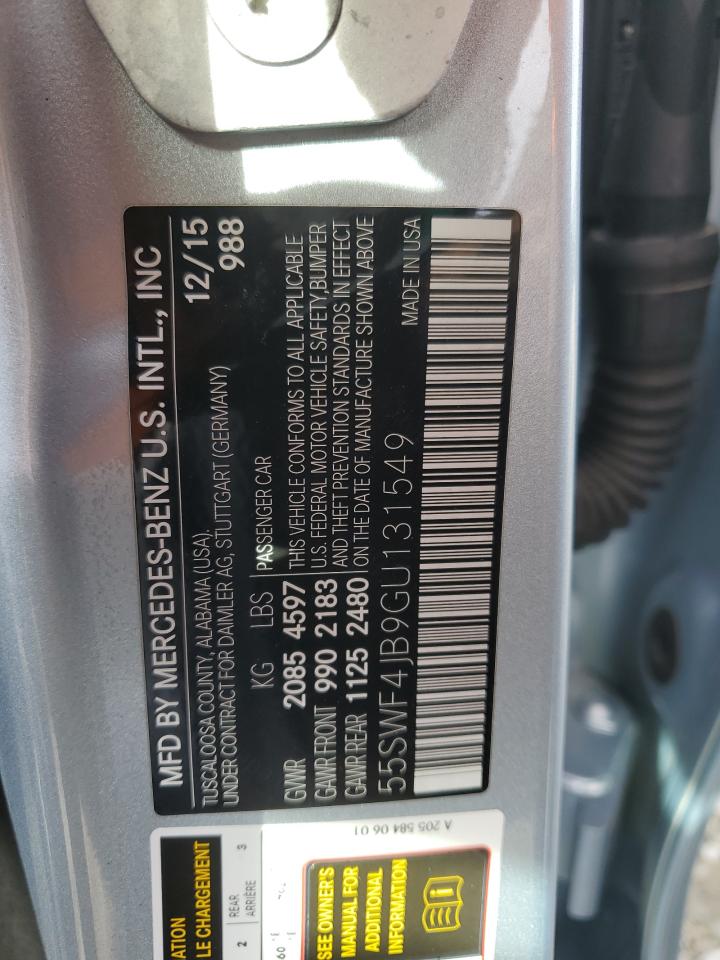 2016 Mercedes-Benz C 300 VIN: 55SWF4JB9GU131549 Lot: 93299635