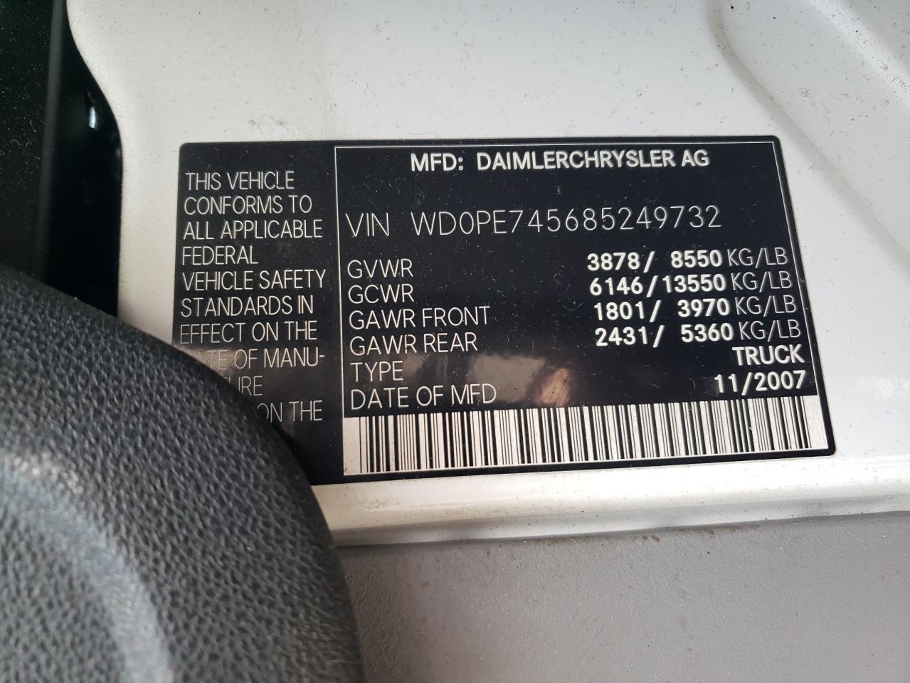 2008 Dodge Sprinter 2500 VIN: WD0PE745685249732 Lot: 90374885