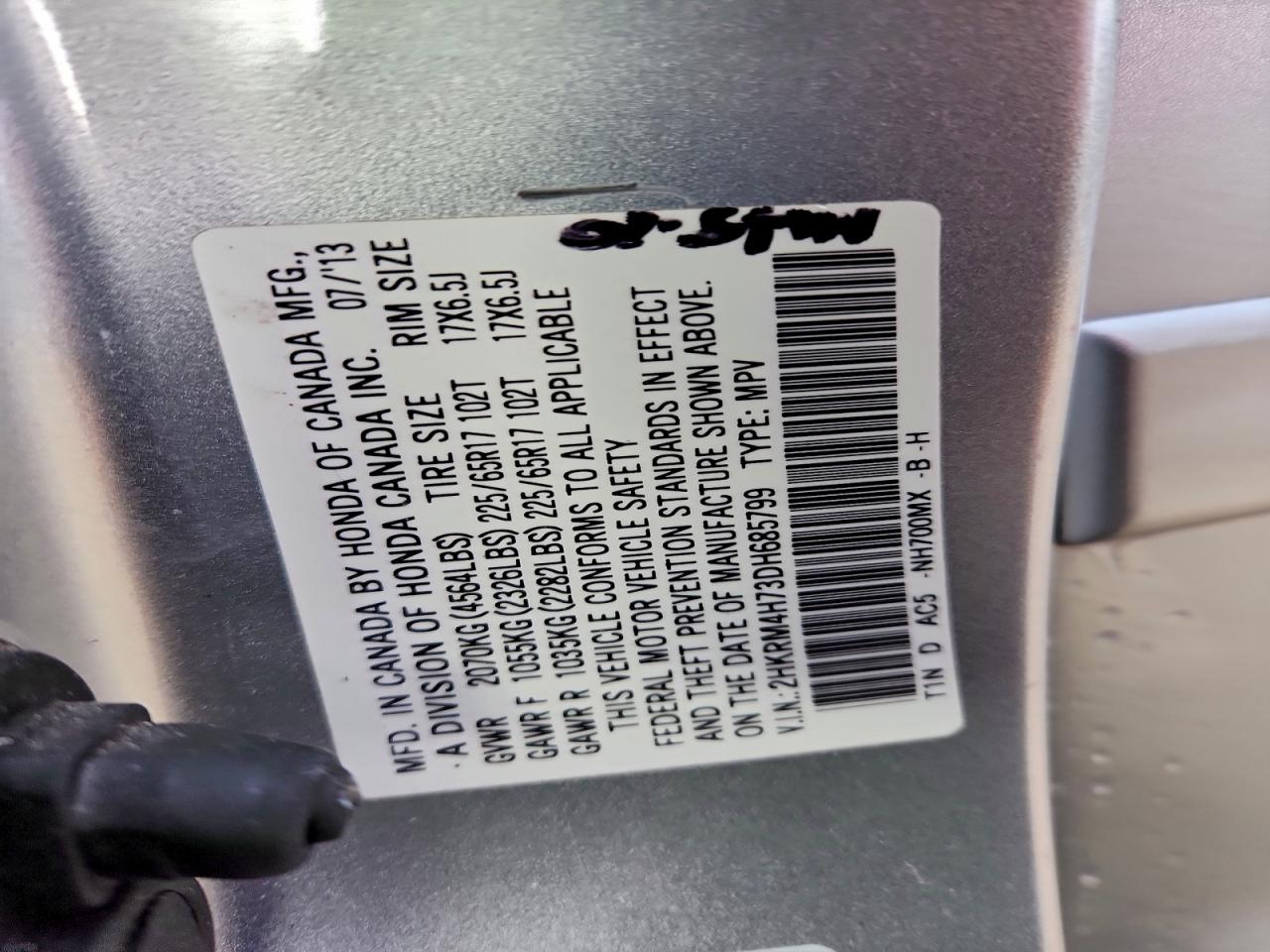 2013 Honda Cr-V Exl VIN: 2HKRM4H73DH685799 Lot: 94057285