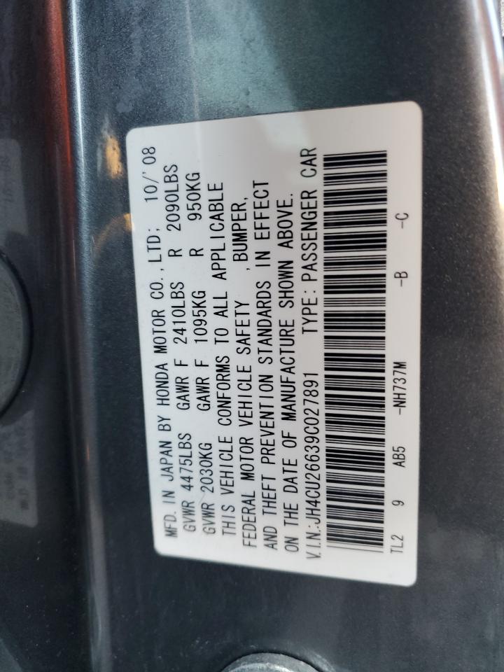 2009 Acura Tsx VIN: JH4CU26639C027891 Lot: 93191115