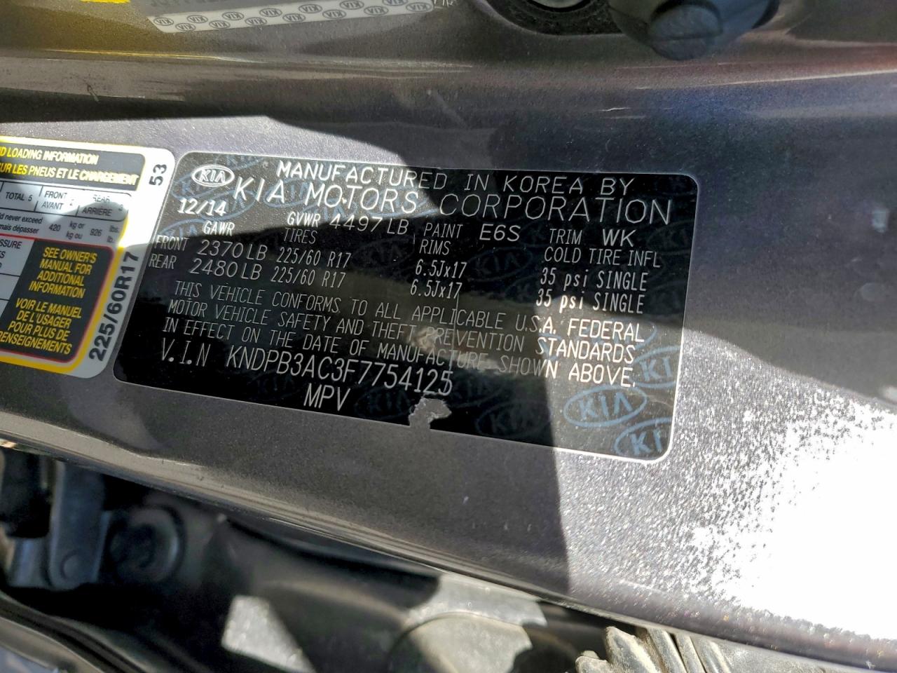 2015 Kia Sportage Lx VIN: KNDPB3AC3F7754125 Lot: 93248065