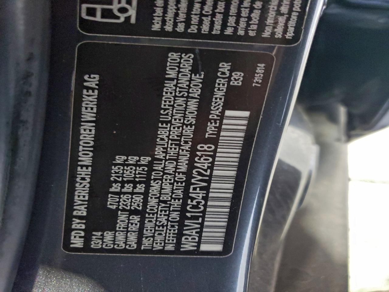 2015 BMW X1 xDrive28I VIN: WBAVL1C54FVY24618 Lot: 93901895