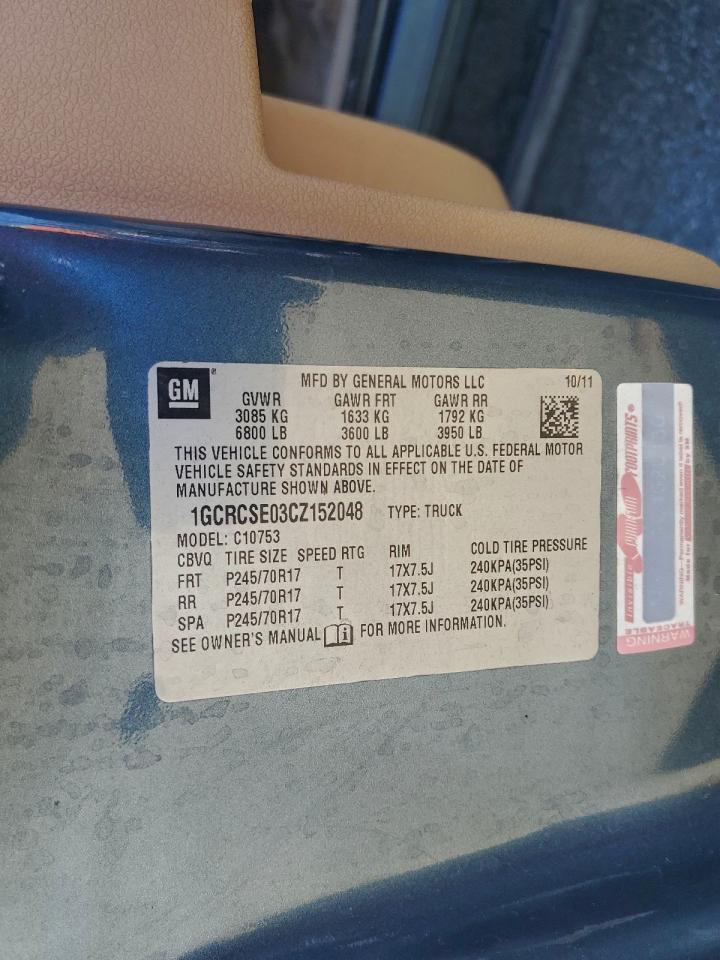 2012 Chevrolet Silverado C1500 Lt VIN: 1GCRCSE03CZ152048 Lot: 94281155