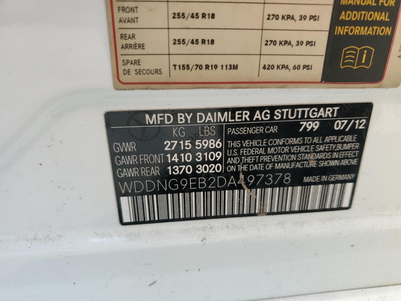 2013 Mercedes-Benz S 550 4Matic VIN: WDDNG9EB2DA497378 Lot: 93640285