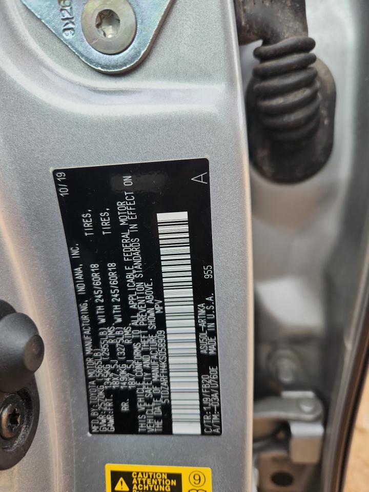 2019 Toyota Highlander Le VIN: 5TDZARFH4KS058909 Lot: 91887205