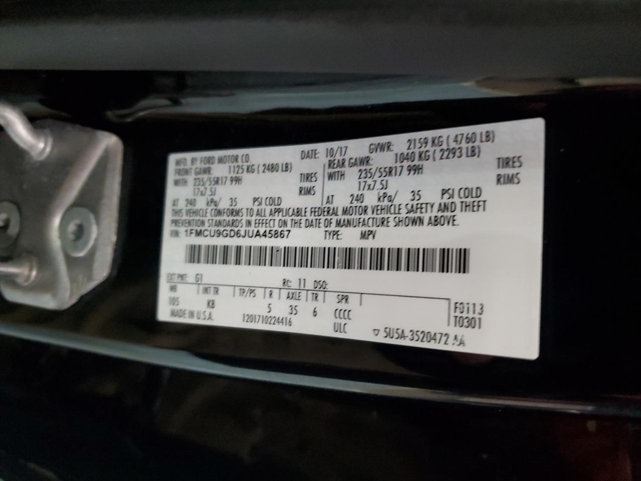 2018 Ford Escape Se VIN: 1FMCU9GD6JUA45867 Lot: 93515925